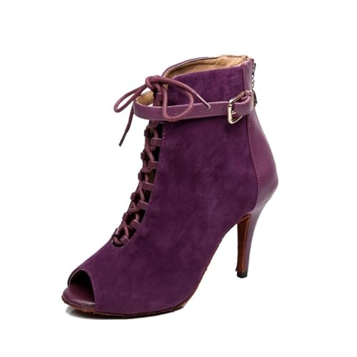 MGM-Joymod Frauen Reißverschluss Spitze Floral Mesh Salsa Tango Modern Latin Dance Ankle Boots Prom Abend Hochzeit Schuhe,AS1238 Violett, 39.5 EU von MGM-Joymod