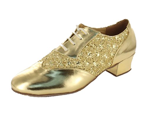 MGM-Joymod Herren-Schuhe, klassische Mode, Schnürung, geschlossene Zehen, Salsa, Tango, Samba, Jazz, Rumba, Ballsaal, Latin, Modern, Tanzschuhe, Abendschuhe, Hochzeit, Gold 4 cm Absatz, 39 1/3 EU von MGM-Joymod