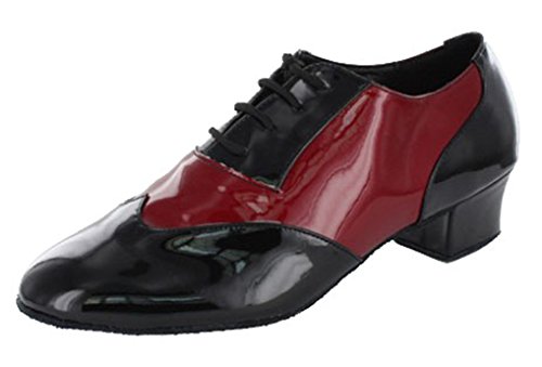 MGM-Joymod Herren-Schuhe, klassische Mode, Schnürung, geschlossene Zehen, Salsa, Tango, Samba, Jazz, Rumba, Ballsaal, Latin, Modern, Tanzschuhe, Abendschuhe, Hochzeit, Schwarz Rot 4 cm Absatz, 46 EU von MGM-Joymod