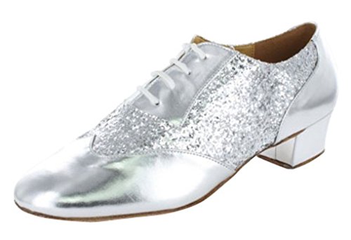 MGM-Joymod Herren-Schuhe, klassische Mode, Schnürung, geschlossene Zehen, Salsa, Tango, Samba, Jazz, Rumba, Ballsaal, Latin, Modern, Tanzschuhe, Abendschuhe, Hochzeit, Silber 4 cm Absatz, 40 2/3 EU von MGM-Joymod