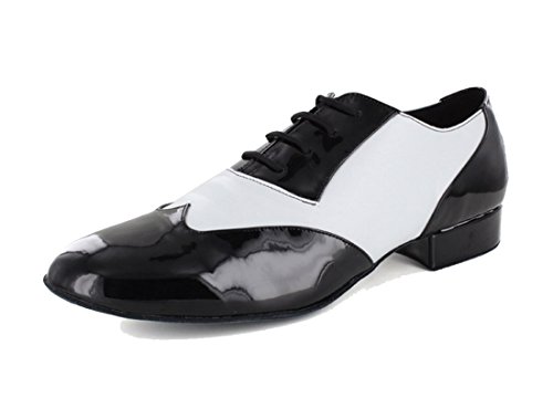 MGM-Joymod Herren-Schuhe, klassische Mode, Schnürung, geschlossene Zehen, Salsa, Tango, Samba, Jazz, Rumba, Ballsaal, Latin, Modern, Tanzschuhe, Abendschuhe, Hochzeit, Schwarz Weiß 2 cm Absatz, 45 EU von MGM-Joymod