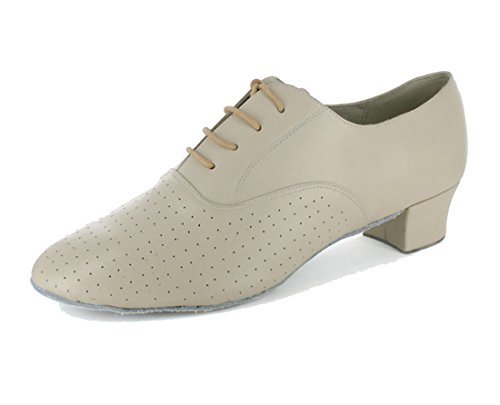 MGM-Joymod Herren Klassische Schnürschuhe aus Leder Komfort Salsa Tango Jazz Rumba Ballsaal Latein Modern Tanzschuhe,Beige 4,5cm Absatz,43 EU von MGM-Joymod