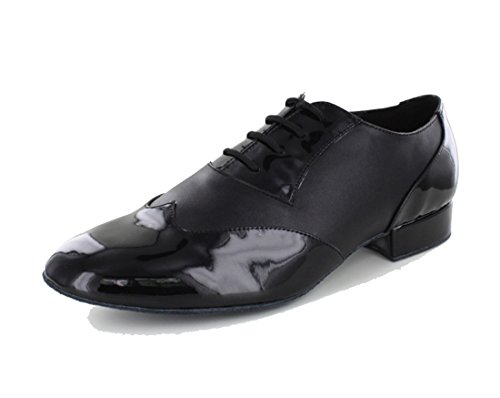 MGM-Joymod Herren Klassische Mode Schnürung Geschlossene Zehen Salsa Tango Samba Jazz Rumba Ballsaal Latein Modern Tanzschuhe Abend Hochzeit Schuhe, Schwarz - Schwarz, 2 cm Absatz - Größe: 42 2/3 EU von MGM-Joymod