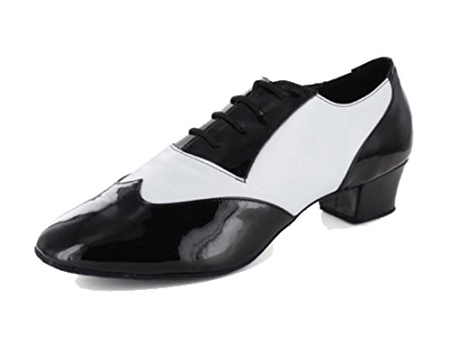 MGM-Joymod Herren-Schuhe, klassische Mode, Schnürung, geschlossene Zehen, Salsa, Tango, Samba, Jazz, Rumba, Ballsaal, Latin, Modern, Tanzschuhe, Abendschuhe, Hochzeit, Schwarz Weiß 4 cm Absatz, 45 EU von MGM-Joymod