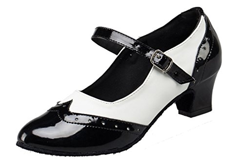 MGM-Joymod Mary Janes Damen Tanzschuhe mit Schnalle PU Leahter Ballsaal Latein Modern Tanzschuhe, Schwarz / Weiß, 5 cm Absatz, 37.5 EU von MGM-Joymod