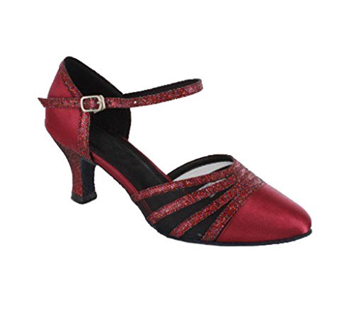 MGM-Joymod Damen Single Starp Mesh Latein Modern Tanzschuhe Abend Hochzeit Sandalen, Stil 2, Weinrot, 6 cm Absatz, 40 EU von MGM-Joymod