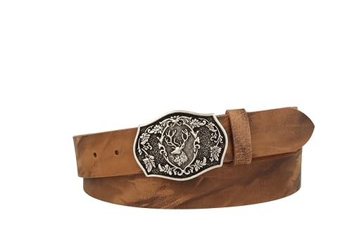 MGM Unisex Trachtengürtel mit Hirsch Gürtel, Nougat-Altsilber, 100 von MGM