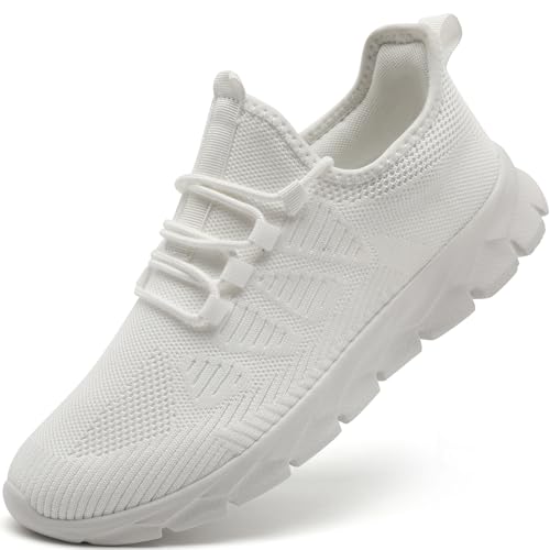 MGNLRTI Sneaker Herren Sommerschuhe Slip on Sportschuhe Turnschuhe Fitnessschuhe Laufschuhe Freizeitschuhe Straßenlaufschuhe Joggingschuhe Leichte Tennisschuhe Weiß Größe 42 EU von MGNLRTI