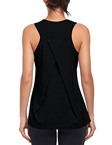 Damen Sport Oberteile Fitness Locker Tank Top athletisch ärmellos Lauf Top Yoga Shirts Racerback Sporttop(Schwarz, L) von MGOOL