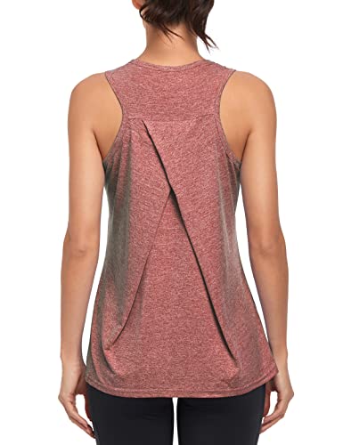 Damen Sport Oberteile Fitness Locker Tank Top athletisch ärmellos Lauf Top Yoga Shirts Racerback Sporttop (dunkelrosa, S) von MGOOL