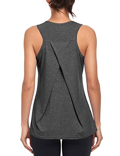 Damen Sport Oberteile Fitness Locker Tank Top athletisch ärmellos Lauf Top Yoga Shirts Racerback Sporttop (grau, S) von MGOOL