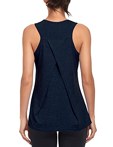 Damen Sport Oberteile Fitness Locker Tank Top athletisch ärmellos Lauf Top Yoga Shirts Racerback Sporttop(dunkelblau, S) von MGOOL