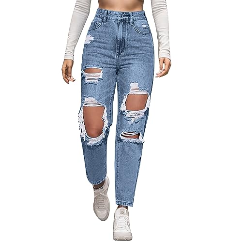 Jeanshose Damen Schlagjeans Stretch Lässig Cargo Jeans Baggy Sportliche Bootcut Jeans Vintage Jeanshosen Mode Plus Plus Damenjeans Loose Casual Waist Jeans Weite Boyfriend Jeans Fit Boyfriend Pants von MGSFGlk