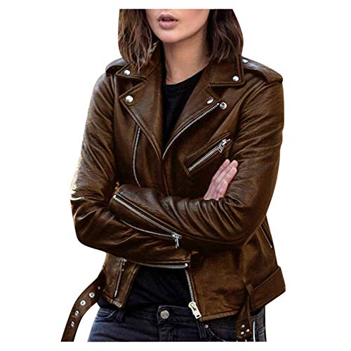 Lederjacke Damen Bikerjacke Große Größe Motorrad Jacke Kunstleder Übergangsjacke Beiläufig Kunstlederjacke Frühling Herbstjacke Coole Bomberjacke Winterjacke Sportlich Trachtenjacke Mode Kurze Jacke von MGSFGlk