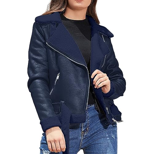 Lederjacke Damen Winterjacke Kunstleder Kunstlederjacke Coole Lederimitat Jacke Langarm Steppjacke Beiläufig Herbstjacke Mode Bomberjacke Motorrad Jacke Oversize Daunenjacke Warm Motorrad Biker Jacke von MGSFGlk