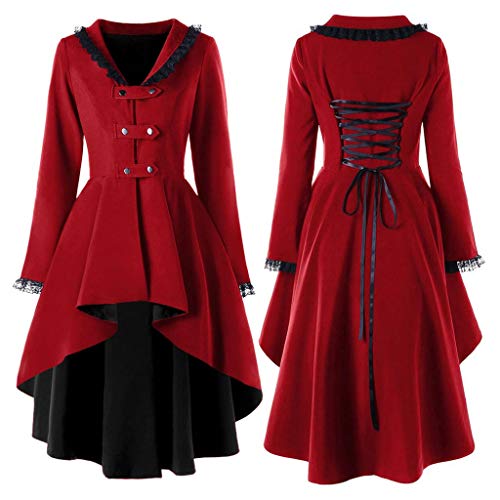 MGSFGlk Damen Gothic Lange Mäntel High Low Design Herbst Winter Vintage Festlich Smoking Jacke Halloween Kostüm Mittelalter Kleidung Traditionelles Irisches Kleid Ballkleid Mittelalter Kostüm von MGSFGlk