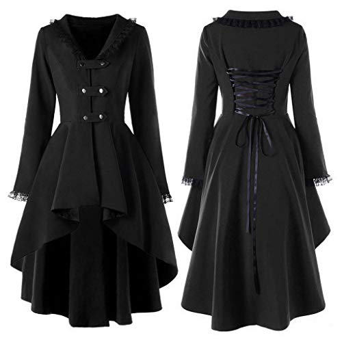 MGSFGlk Damen Gothic Lange Mäntel High Low Design Herbst Winter Vintage Festlich Smoking Jacke Halloween Kostüm Mittelalter Kleidung Traditionelles Irisches Kleid Ballkleid Mittelalter Kostüm von MGSFGlk