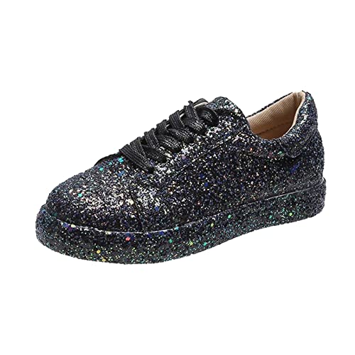 MGSFGlk Glitzer Sneaker Damen Flache Freizeit Pailletten Schuhe Leicht Atmungsaktiv Glitzer Schuhe Bequeme Silber Pailettenschuhe Laufschuhe mit Klettverschluss Outdoor Fitness Turnschuhe Sportschuhe von MGSFGlk