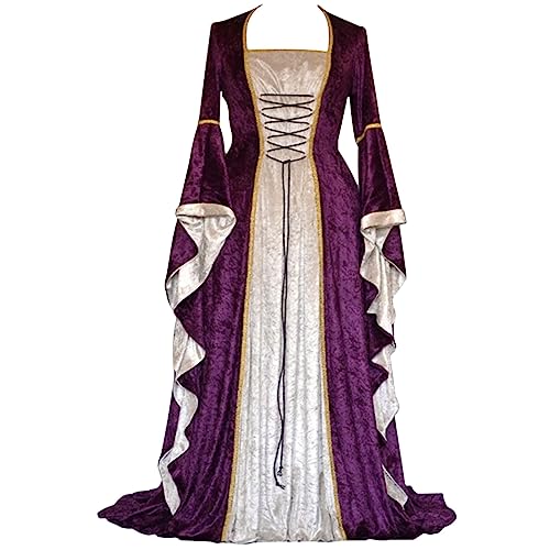 MGSFGlk Mittelalter Kleid Damen Kurzarm Halloween Kostüm Renaissance Irisches Kleid Rokoko Prinzessin Kleid Größen Partykleid Lang Trägerkleid Retro Mittelalter Kleidung Damen Barock Halloween von MGSFGlk