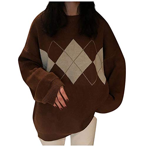 MGSFGlk Strickpullover Damen Knit Sweater Drucken Tops Figurbetont Pullover Rundhals Pullunder Muster Pulli Oversize Oberteil Niedlich Langarmpullover Lässig Grobstrickpullover Weich Oberteile Herbst von MGSFGlk