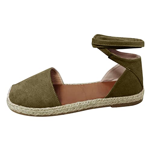 Sandalen Damen Sommer Leder Keilsandalen Absatz Espandrillos Frauen Schuhe Sommermode Freizeitschuhe flache Schnürung Freizeit römische Sandalen Damen Slippers Espadrilles mit Plateau Spitze Bast von MGSFGlk