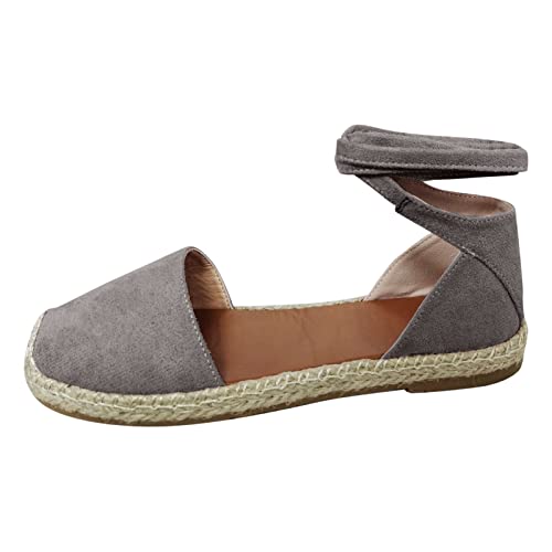 Sandalen Damen Sommer Leder Keilsandalen Absatz Espandrillos Frauen Schuhe Sommermode Freizeitschuhe flache Schnürung Freizeit römische Sandalen Damen Slippers Espadrilles mit Plateau Spitze Bast von MGSFGlk