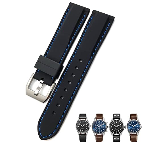 MGTCAR 20 mm, 21 mm, 22 mm, Gummi-Silikon-Armband für IWC Pilot Mark 18 Watch, Sportarmband, Schwarz / Blau, 22 mm, Achat von MGTCAR