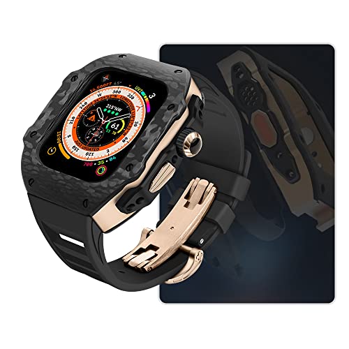 MGTCAR Für Apple Ultra 49 mm Kohlefaser modifiziertes Gehäuse kompatibel mit iWatch S8/7/6 45 44 mm Gehäuse Fluor-Gummi-Armband mit Werkzeug, 45 mm, Achat von MGTCAR