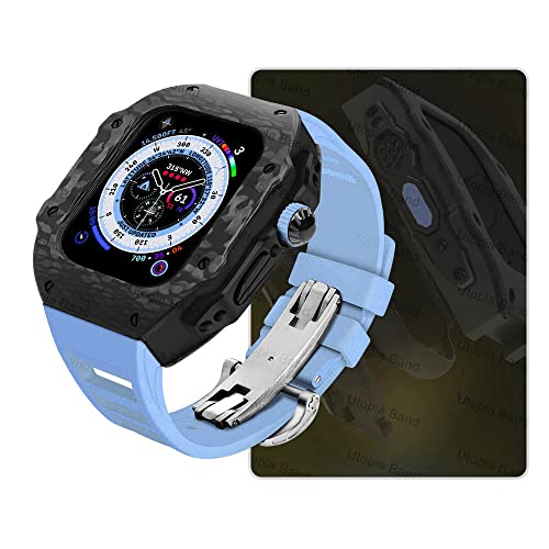 MGTCAR Für Apple Ultra 49 mm Kohlefaser modifiziertes Gehäuse kompatibel mit iWatch S8/7/6 45 44 mm Gehäuse Fluor-Gummi-Armband mit Werkzeug, 45 mm, Achat von MGTCAR