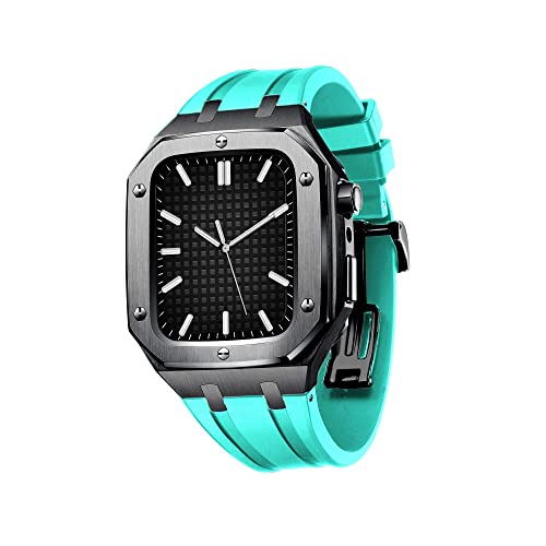 MGTCAR Silikon-Uhrenarmband, Metallgehäuse für Apple Watch 8, 45 mm, 44 mm, Modifikationsset, Zubehör, Armbänder für iWatch SE/4/5/6/7 Serie mit Werkzeug, 45MM FOR 8, Achat von MGTCAR