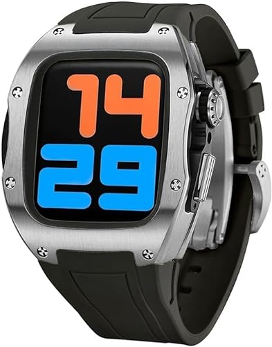 MGTCAR Titan-Uhrengehäuse, Fluorkautschuk-Armband, Modifikationsset, für Apple Watch 8, 7, 6, 5, 4, SE, 44 mm, 45 mm, Herren-Uhrengehäuse, Metalllünette, Gehäuse-Zubehör, 44mm, Achat von MGTCAR