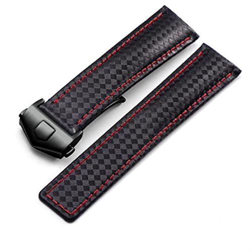 MGTCAR Uhrenarmband aus Karbonfaser, strukturiertes Kalbsleder, für TAG Heuer 20 mm, 22 mm, Ersatzzubehör, Herren-Uhrenarmband und Faltschließe, 20 mm, 22 mm, Schwarz / Rot, 22 mm, Achat von MGTCAR