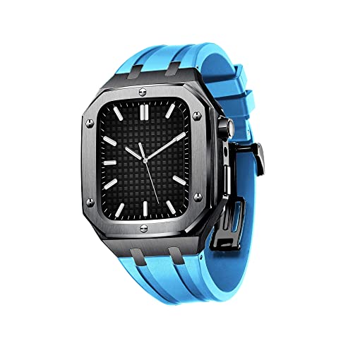MGTCAR Uhrenarmband für Apple Watch, 45 mm, 44 mm, mit Silikonband, stoßfester Stoßfänger für iWatch Serie 7/SE/6/5/4, Business-Casual-Stil, Uhrenarmband für Herren und Damen, Militär-Metallgehäuse, von MGTCAR