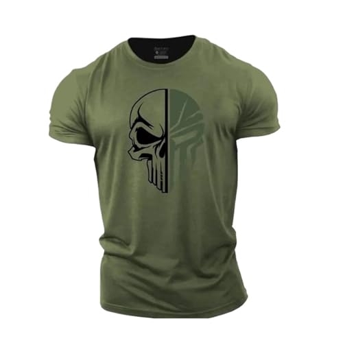 T Shirts Herren Pun.ish-er, Schnelltrocknendes Gym T-Shirt, Laufshirt Sportshirt mit Fitness, T-Shirt(Green,M) von MGTERN