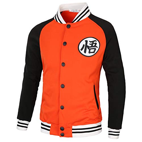 Goku T-Shirt Herren Hoodie Herren Lässige Strickjacke Baseballjacke Jacke Herren Goku T-Shirt Jungen Orange + Schwarz 3XL von MGTUPK