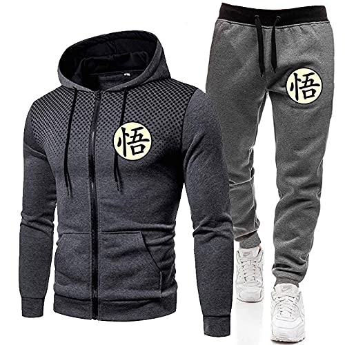 Goku T-Shirt Jungen Hoodie Set Trainingsanzug Herren Sport Reißverschlusstasche Hoodie Jogginghose Goku Weihnachtspullover dunkelgrau + dunkelgrau XL von MGTUPK