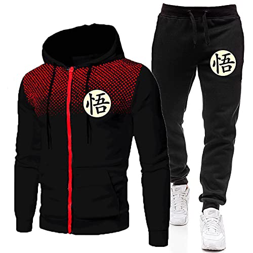 Goku T-Shirt Kind Cosplay Trainingsanzug Sweatsuit Herren Sport Reißverschlusstasche Hoodie Jogginghose schwarz rot + schwarz 3XL von MGTUPK