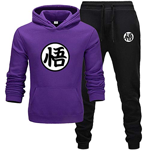 Goku T-Shirt Kind Sweatshirt & Jogginghose Herren Hoodie Anzug Herbst Winter Freizeit Sportbekleidung Mode Lila M von MGTUPK