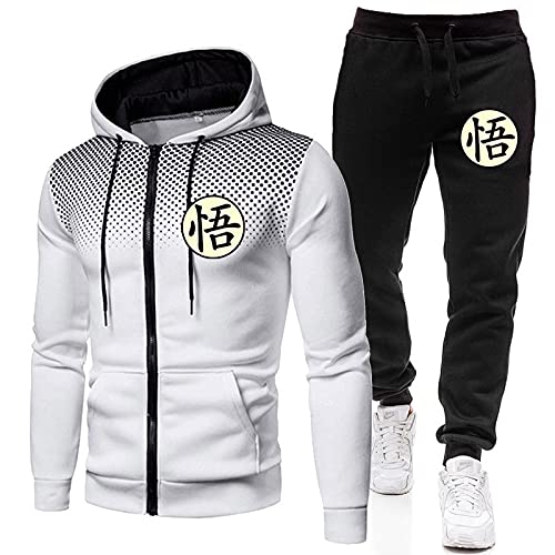 Goku T-Shirt Sweatshirt & Jogginghose Sweatsuit Herren Sport Reißverschlusstasche Hoodie Jogginghose hellgrau + schwarz XXL von MGTUPK
