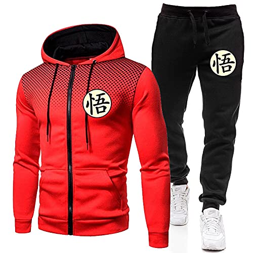 MGTUPK Goku Dressing Hoodie und Hose Set Sweatsuit Herren Sport Reißverschlusstasche Hoodie Jogginghose rot schwarz + schwarz XXL von MGTUPK