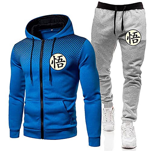 MGTUPK Goku Dressing Hoody and Pant Set Sweatsuit Herren Sport Reißverschlusstasche Hoodie Jogginghose blau + hellgrau S von MGTUPK