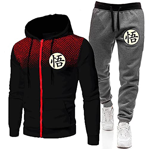 MGTUPK Goku Gym Top 2 Stück Anzüge Trainingsanzug Herren Sport Reißverschlusstasche Hoodie Jogginghose Son Goku Kostüm schwarz rot + dunkelgrau XL von MGTUPK