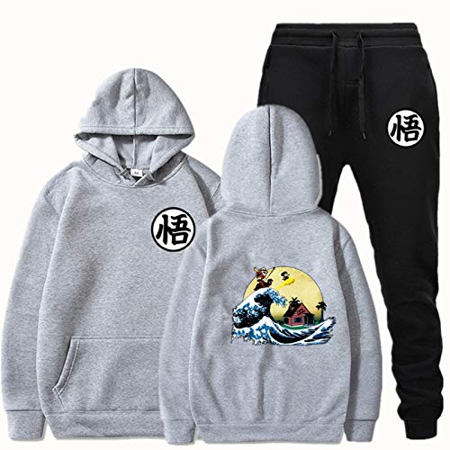 MGTUPK Goku Gym Top Damen Trainingsanzüge Sweatersuit Herren Damenmode Pullover Hoodie Pullover Set grau+schwarz S von MGTUPK
