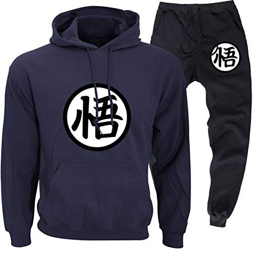 MGTUPK Goku Hoodie Jungen Herren Trainingsanzüge Herren Pullover Anime Freizeitanzug Hoodie + Hose Goku Pullover Dunkelblau S von MGTUPK