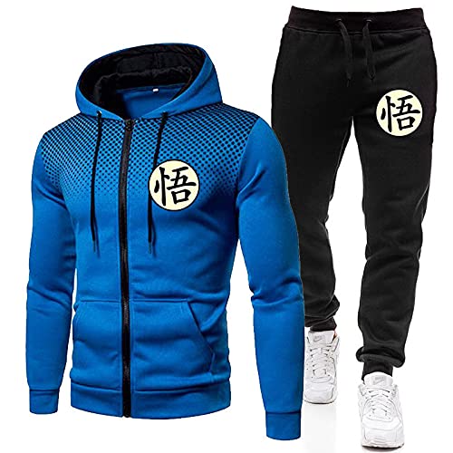 MGTUPK Goku Hoodie Kind Damen Trainingsanzüge Trainingsanzug Herren Sport Reißverschlusstasche Hoodie Jogginghose blau+schwarz M von MGTUPK