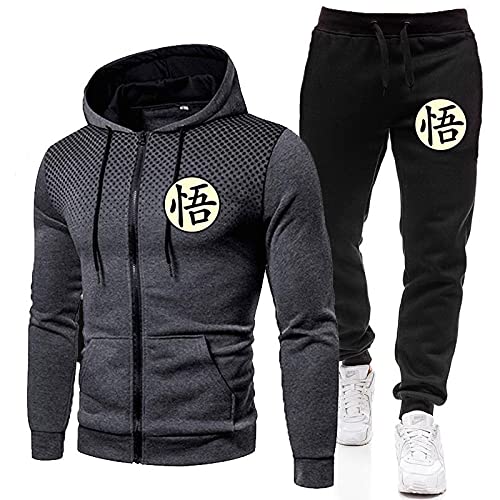 MGTUPK Goku Hoody Damen trainingsanzüge Sweatsuit Herren Sport reißverschluss Tasche Hoodie Jogginghose Goku Hoodies Herren dunkelgrau+schwarz M von MGTUPK