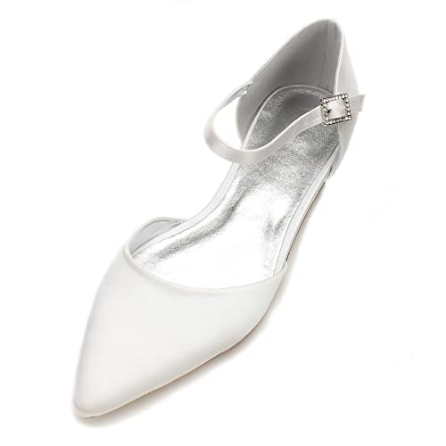 MGYQ Damen Ballerinas Flache Schuhe Spitze Zehe Knöchelriemen Flache Brautschuhe Hochzeit Schuhe,Elfenbein,39 EU von MGYQ