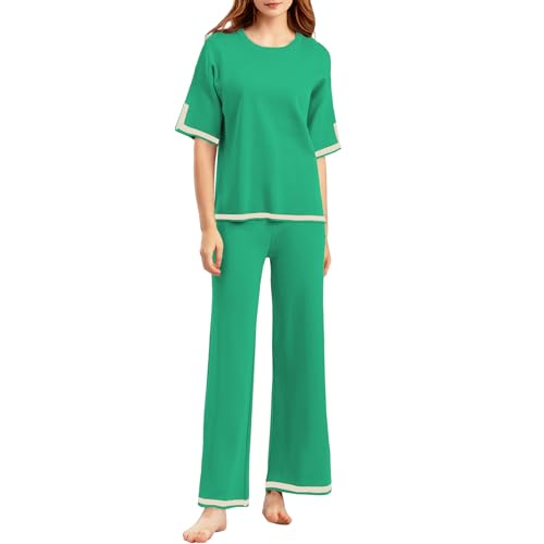 MGizo DtiSpectrum 2-Teiliges Loungewear-Set für Damen – Locker Sitzendes, Gestricktes Homewear-Set Bestehend aus einem Kurzärmeligen T-Shirt und Einer Hose, Strickwaren-Set, Lounge-Set von MGizo DtiSpectrum
