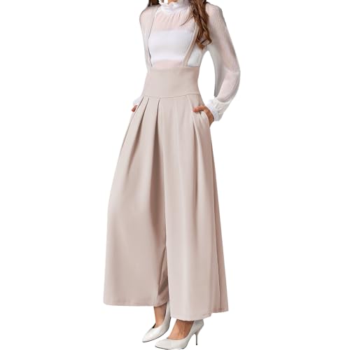 MGizo DtiSpectrum Damen Cropped Hose mit Weitem Bein und Hosenträgern - Hohe Taille, Elegante Latzhose mit Dünnen Schultergurten und Taschen, Plissee-Hose Palazzo von MGizo DtiSpectrum