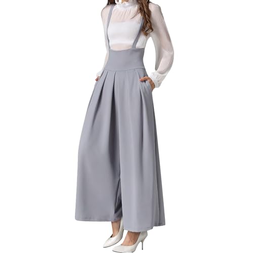MGizo DtiSpectrum Damen Cropped Hose mit Weitem Bein und Hosenträgern - Hohe Taille, Elegante Latzhose mit Dünnen Schultergurten und Taschen, Plissee-Hose Palazzo von MGizo DtiSpectrum